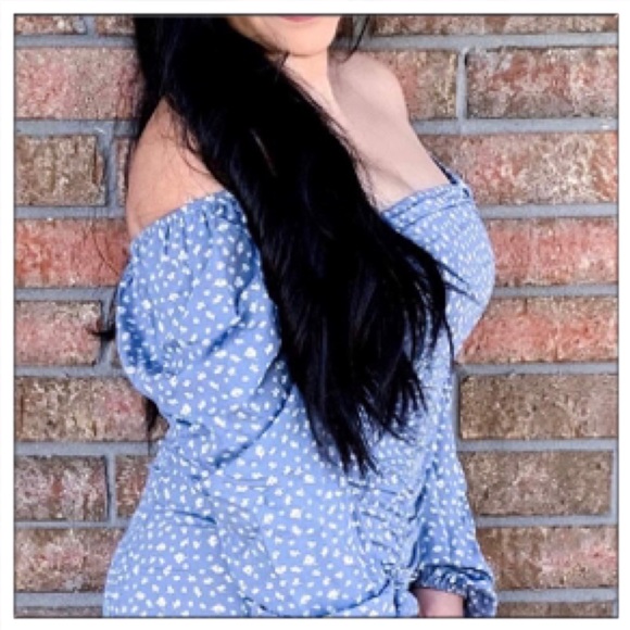 SOLD-Bianca Puff long sleeve Double Ruched blue dress - Picture 6 of 8